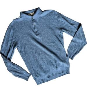 Blue Irish Crone Men's Waffle Knit Polo Sweater Size Medium